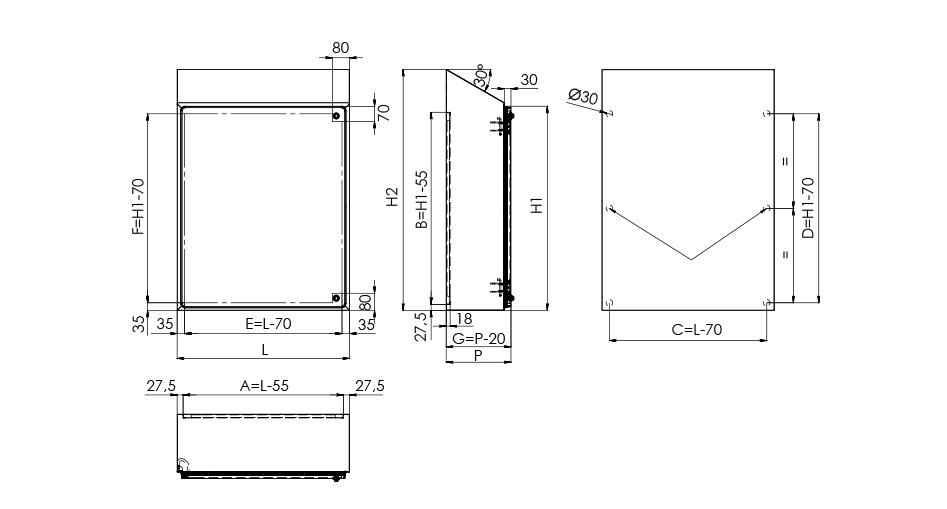 Foto dimensiones Cajas higiénicas Irinox Serie eko.hy