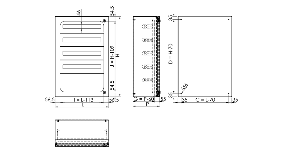 Foto Dimensiones Cajas para aparamenta modular EKMV