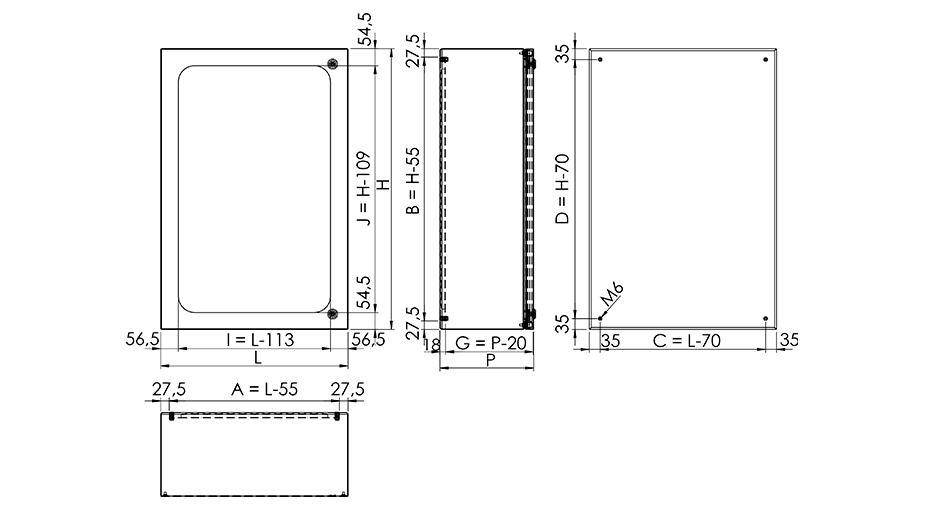 Foto Dimensiones Cajas con puerta de lexan EKV