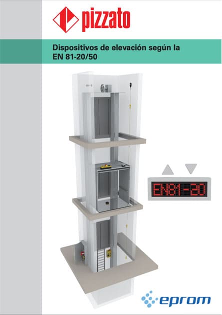 Portada catálogo de componentes para ascensor Pizzato Elettrica, seguridad para elevación.