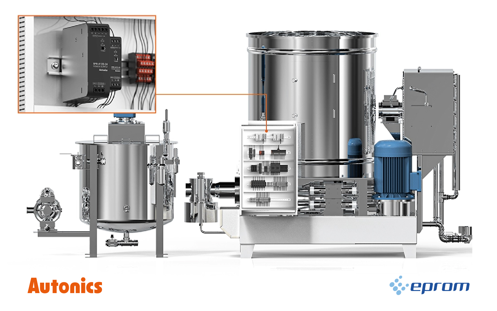EPROM presenta la nueva serie SPB-A de Autonics de fuentes de alimentación mejoradas. Aplicación en la industria: Equipos mezcladores de material para baterías. 
