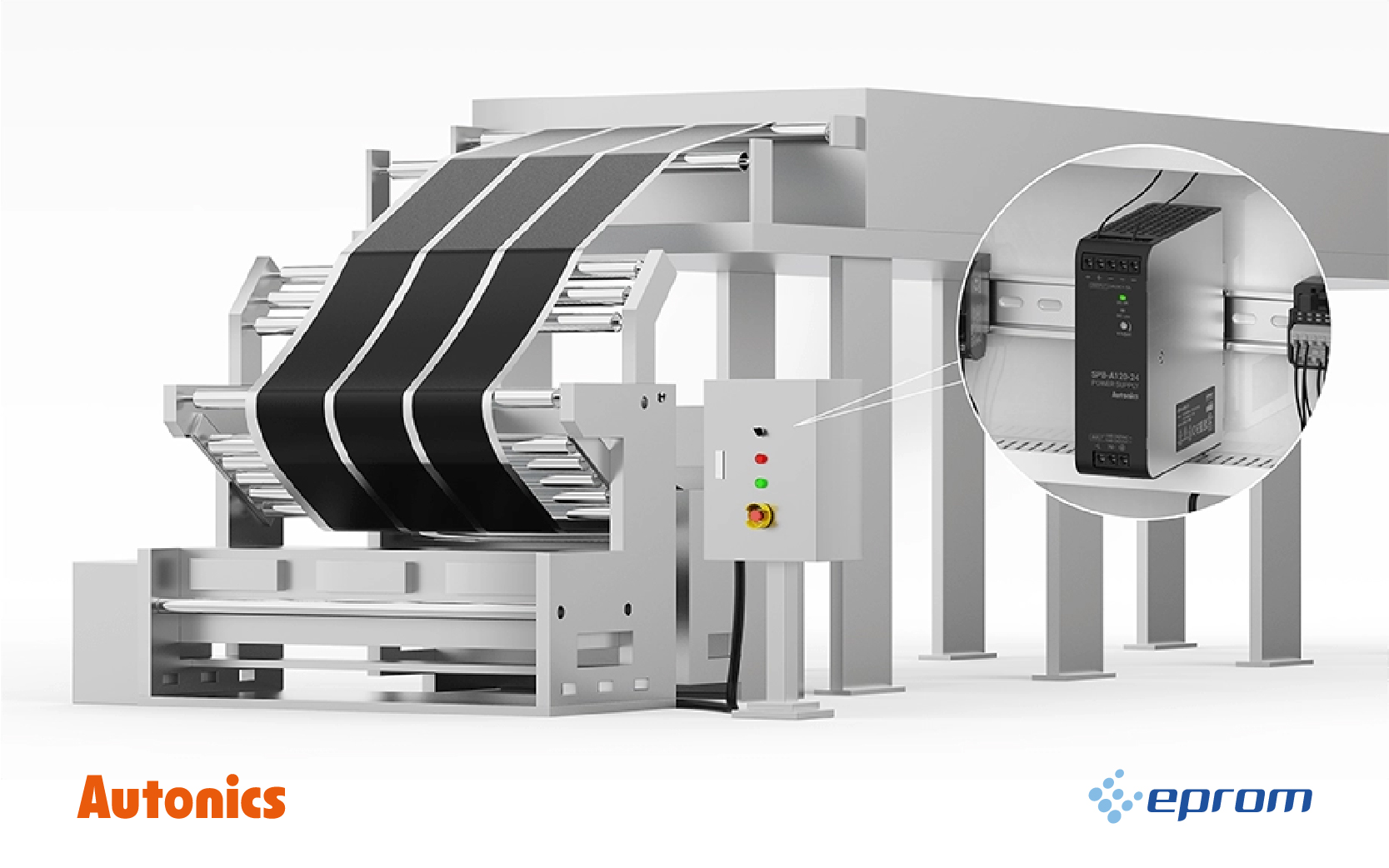 EPROM presenta la nueva serie SPB-A de Autonics de fuentes de alimentación mejoradas. Aplicación en la industria: Maquinaria de recubrimiento de baterías recargables. 